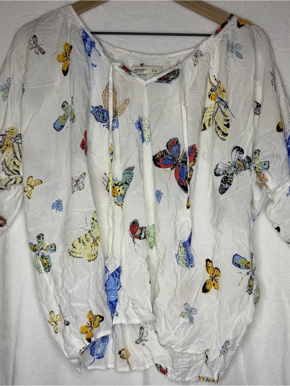 Old Navy White Butterfly Print Peasant Top